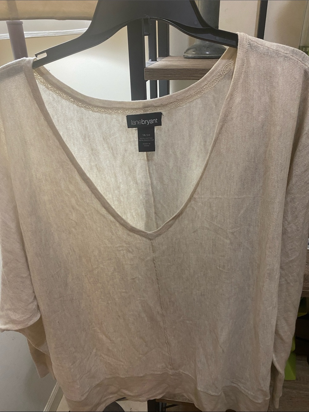 Lane Bryant Cream Lightweight V-Neck Top